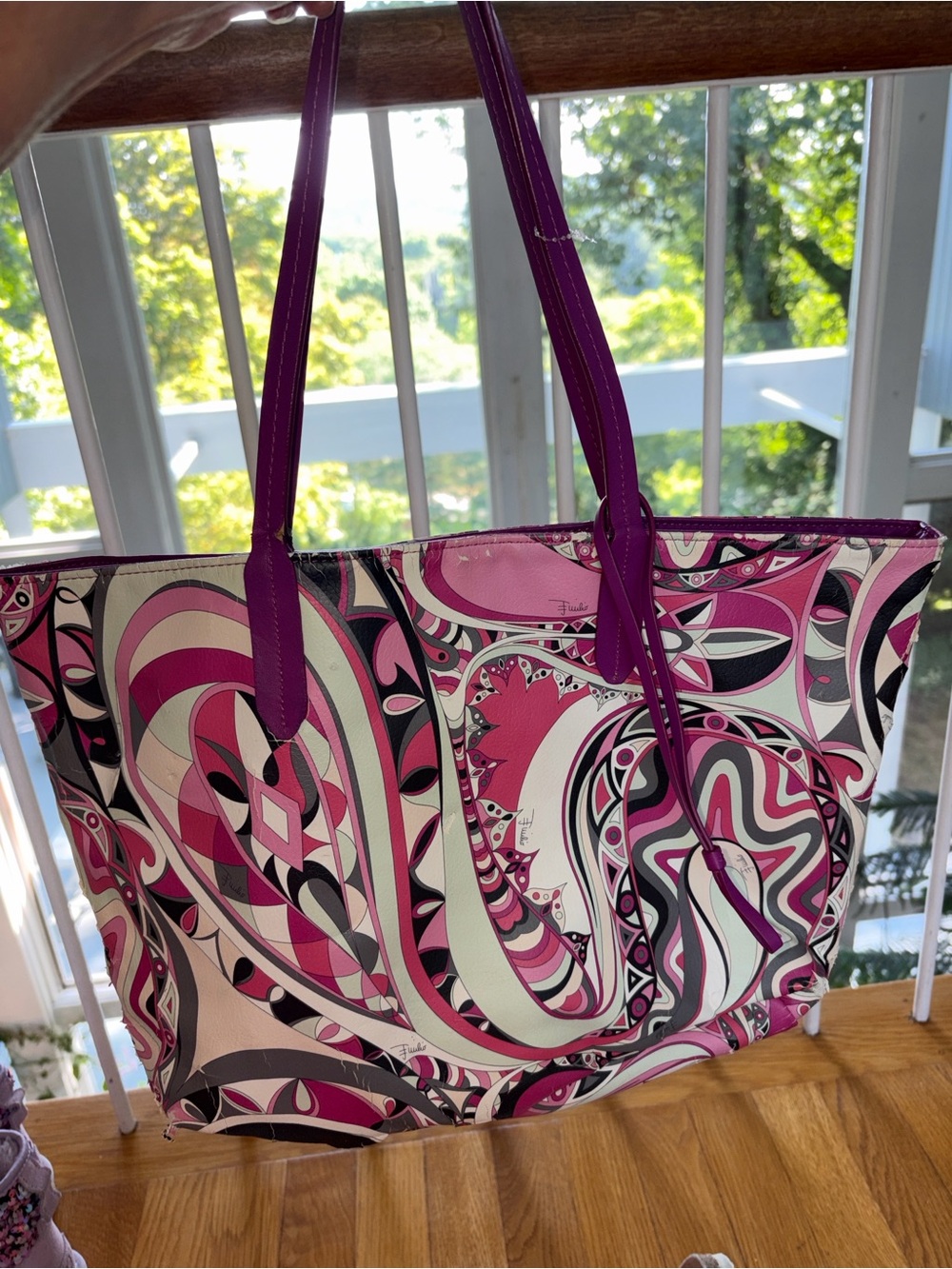 Emilio Pucci Pink and White Graphic Print Tote